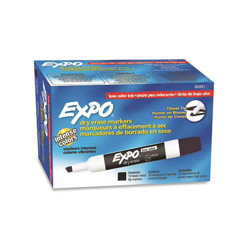 Expo Expo Marcadores de borrado en seco de bajo olor, negro, punta de cincel - 12 por DZ - 80001