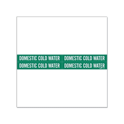 Brady Self-Sticking Vinyl Pipe Marker, Domestic Cold Water, Green, Vinyl, 1.125 Inches W, 7 Inches L - 4 per CD - 87701