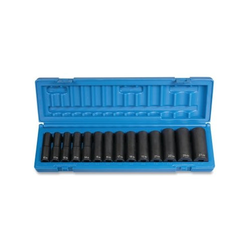 Grey Pneumatic Impact Socket Set, 1/2 Inches Drive, Metric, 6-Point, 10 Mm To 27 Mm Socket Size, 14-Pc Deep Length - 1 per EA - 1412MD