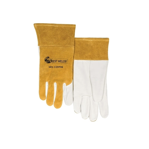 Best Welds 115-Tig Split Cowhide/Goatskin Palm Welding Gloves, Large, Buck Tan/White - 1 per PR - 115TIGL