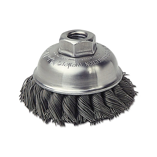 Weiler Single Row Heavy-Duty Knot Cup Brush, 3-1/2 Inches Dia, 5/8-11 Unc, 0.023 Stainless Wire - 1 per EA - 13163