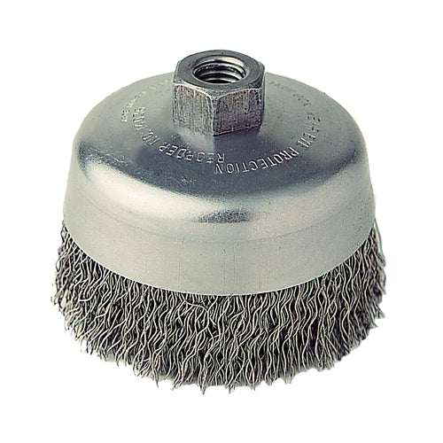 Weiler Crimped Wire Cup Brush, 4 Inches Dia., 5/8 In-11 Arbor, 0.02 Inches Steel Wire - 1 per EA - 14036