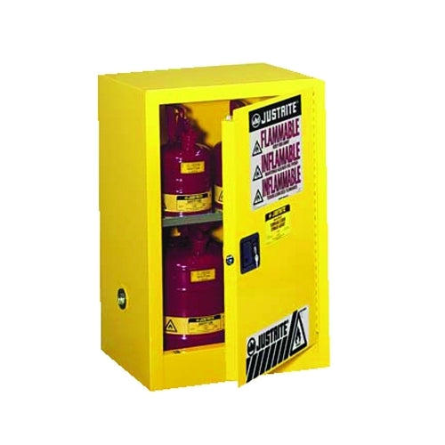 Justrite Yellow Countertop & Compact Cabinet, Manual-Closing, 12 Gallon - 1 per EA - 891200