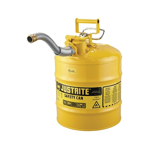 Justrite Type Ii Accuflow Safety Can, Diesel, 5 Gal, Yellow, Includes 1 Inches Od Flexible Metal Hose - 1 per EA - 7250230