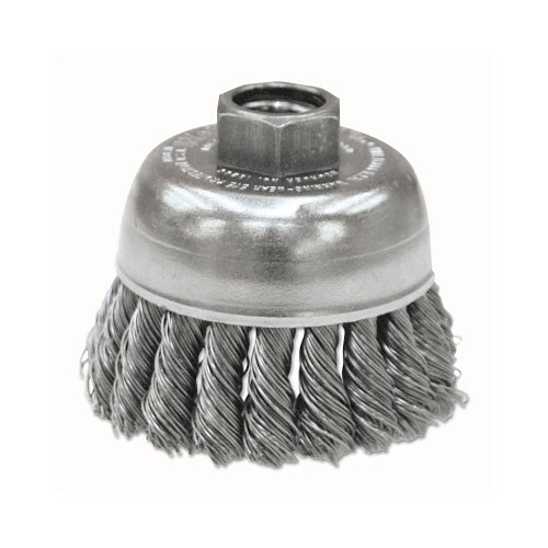 Weiler Single Row Heavy-Duty Knot Wire Cup Brush, 2-3/4 Inches Dia, 5/8-11 Unc, 0.02 Steel Wire - 1 per EA - 13286