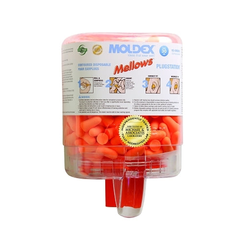Moldex Plugstation Earplug Dispenser, Disposable Plastic Bottle, Foam Earplugs, Bright Orange, Mellows - 1 per DI - 6846