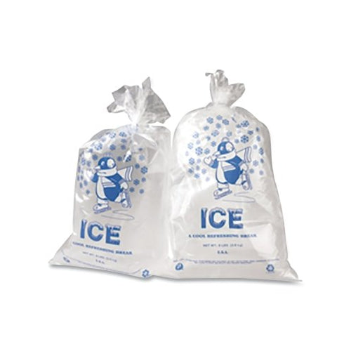 Bolsa de hielo Pitt Plastics, 12 pulgadas de ancho x 21 pulgadas de alto, natural con estampado azul, incluye bridas giratorias - 1 por caja - IC1221-TT
