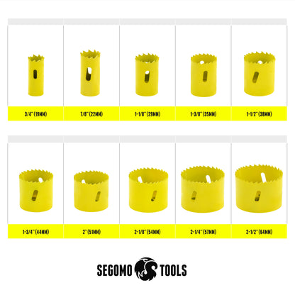 Segomo Tools Kit de scie cloche bimétallique à usage général de 16 pièces (3/4 po à 2 1/2 po) - HOLESAWSAE 