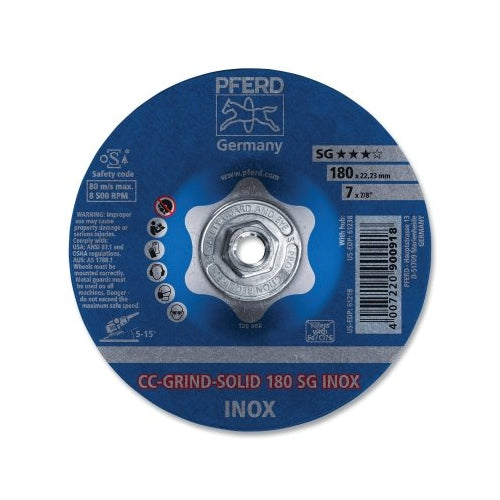 Pferd Cc-Grind-Solid Stainless-Steel (Inox) Grinding Wheel, 7 Inches Dia X 5/8 In-11 Threaded Arbor, 24 Grit - 10 per BX - 61238