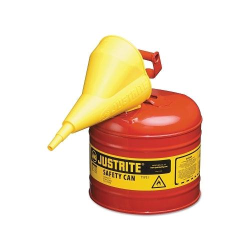 Justrite Type I Steel Safety Can, Flammables, 2 Gal, Red, With Funnel - 1 per EA - 7120110