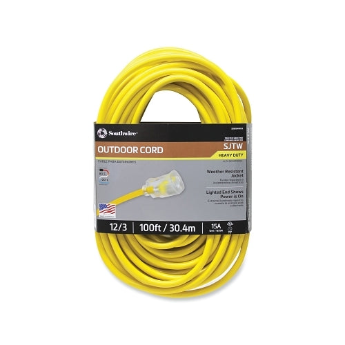 Southwire Vinyl Extension Cord, 100 Ft, 1 Outlet, Yellow - 1 per EA - 2589SW0002