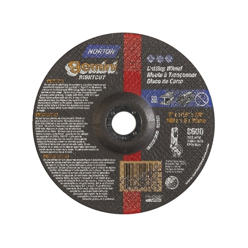 Norton Gemini Rightcut Right Angle Cut-Off Wheel, Type 27/42, 7 Inches Dia X 0.045 Inches Thick X 7/8 Inches Arbor, 1 Ea/Ea - 1 per EA - 66252912626