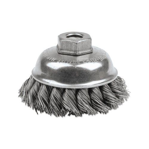 Weiler Single Row Heavy-Duty Knot Wire Cup Brush, 3 1/2 Inches Dia., 3/8-24 Unf, .023 Steel - 1 per EA - 13153