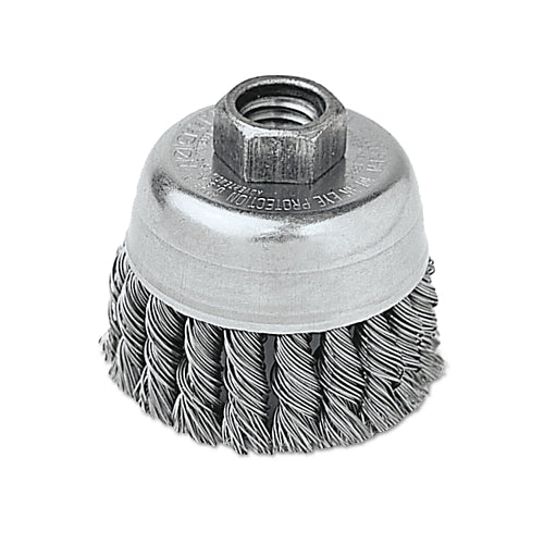 Weiler Single Row Heavy-Duty Knot Wire Cup Brush, 2-3/4 Dia, 5/8 To 11 Unc, 0.02 Stainless - 1 per EA - 13258