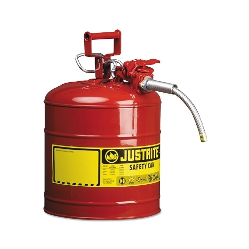 Justrite Type Ii Accuflow Safety Can, Gas, 5 Gal, Red, Includes 5/8 Inches Od Flexible Metal Hose - 1 per EA - 7250120