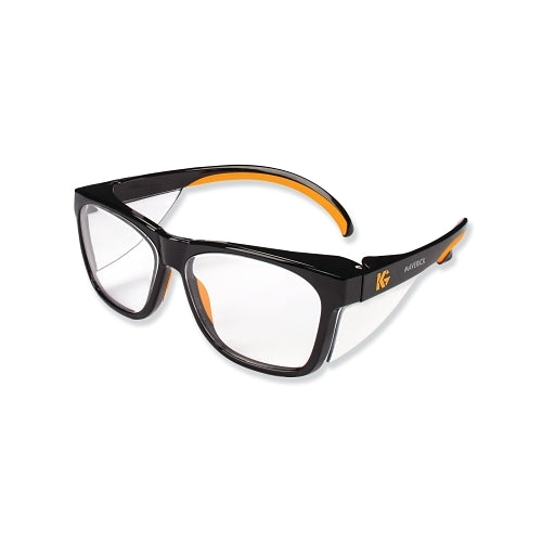 Kimberly-Clark Professional Kleenguard Maverick Safety Glasses, Clear Anti-Fog/Scratch Lens, Black/Orange Frame - 1 per EA - 49312