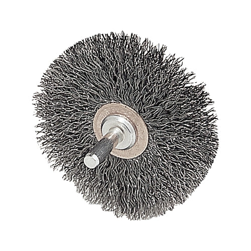 Weiler Stem-Mounted Narrow Conflex Brush, 3 Inches Dia X 1/2 Inches W Face, 0.014 Inches Stainless Steel Wire, 20000 Rpm, 1/4 Inches Stem - 1 per EA - 17618