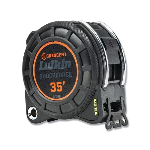 Crescent Lufkin Shockforce Nite Eye Dual-Sided Tape Measure, 1-3/16 Inches W X 35 Ft L, Black Blade - 1 per EA - L1135B-02