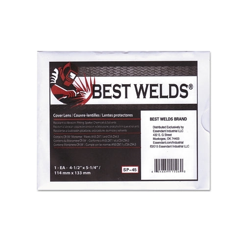 Best Welds Cover Lens, Scratch/Static Resistant, 5-1/4 Inches X 4-1/2 In, Cr-39 Plastic - 1 per EA - SP45