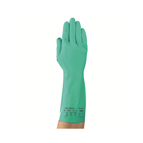 Alphatec Solvex 37-175 Guantes de nitrilo, puño tipo guantelete, forro flocado de algodón, verdes, 12 por DZ