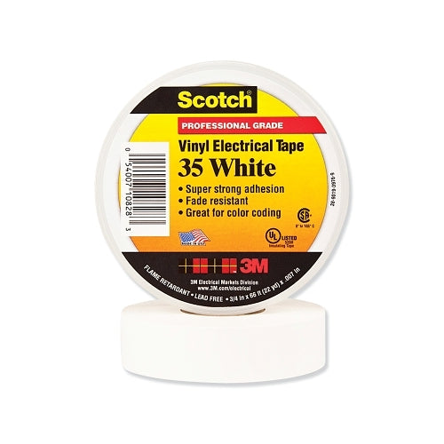 Ruban de codage couleur électrique en vinyle Scotch 35, 3/4 pouces X 66 pi, blanc - 1 par RL - 7000006097
